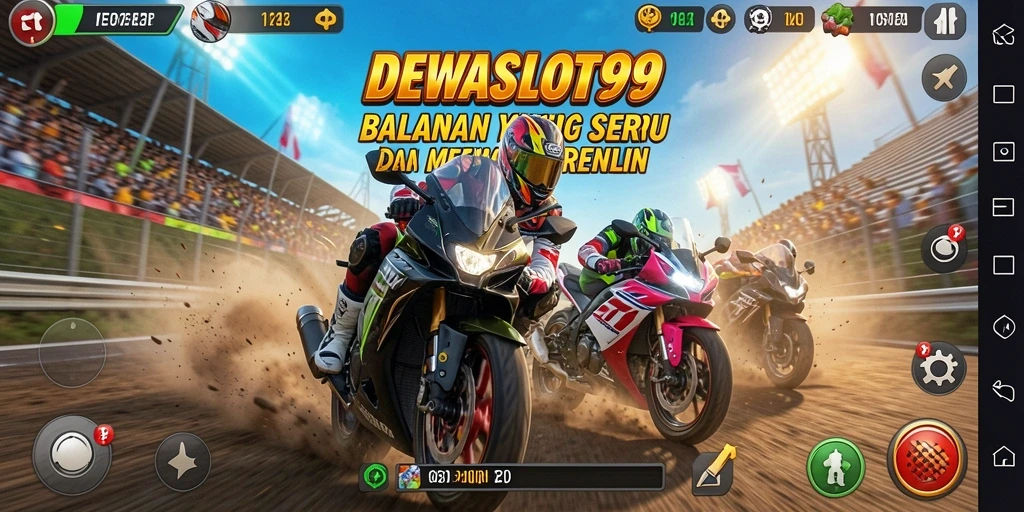 Screenshot gameplay DEWASLOT99 menampilkan balapan motor yang cepat dan kompetitif.
