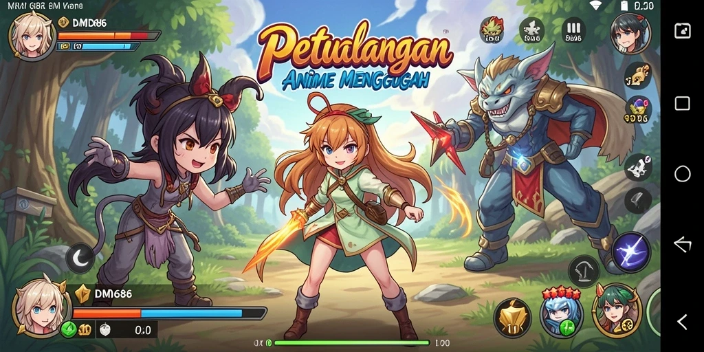 Screenshot gameplay DMD686 yang menunjukkan karakter anime beraksi.