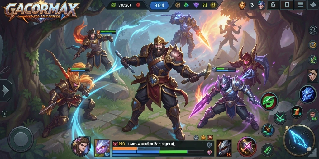 Screenshot gameplay GACORMAX yang menunjukkan pertarungan tim yang epik.