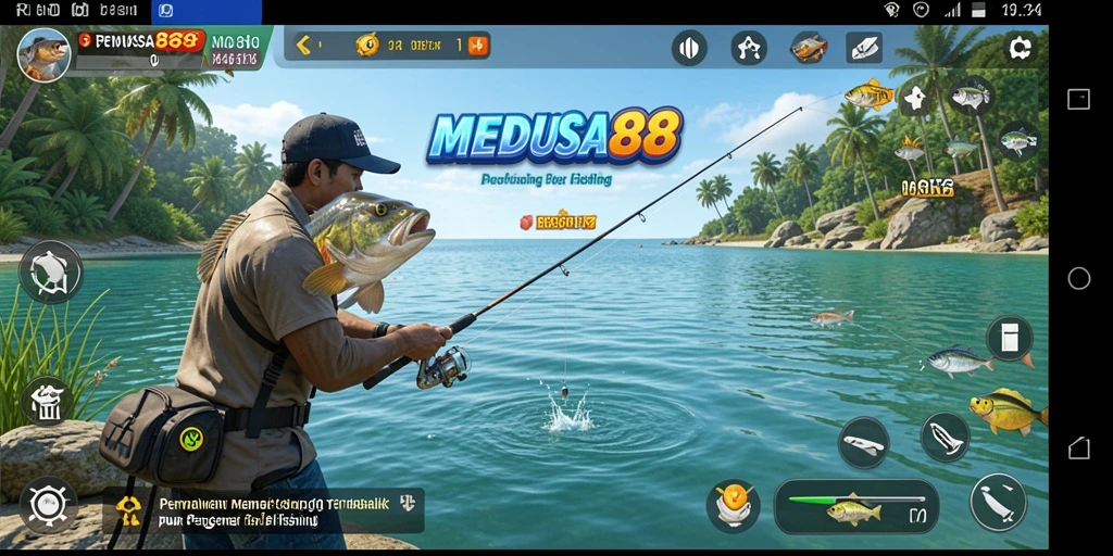 Tampilan gameplay MEDUSA88 menampilkan aksi memancing yang seru dan interaktif.