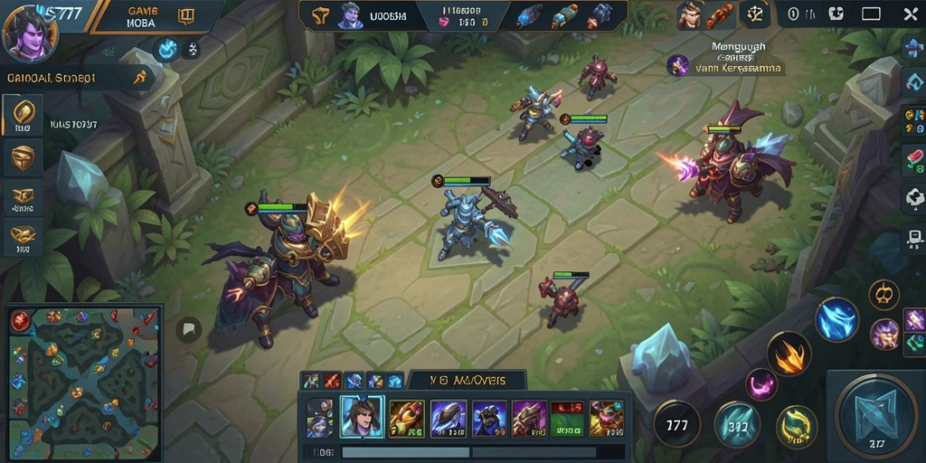 Screenshot gameplay UUS777 menunjukkan aksi seru di arena MOBA.
